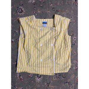 Tidewater Vintage Yellow & White Stripe Cotton Double Breasted Button Blouse, L